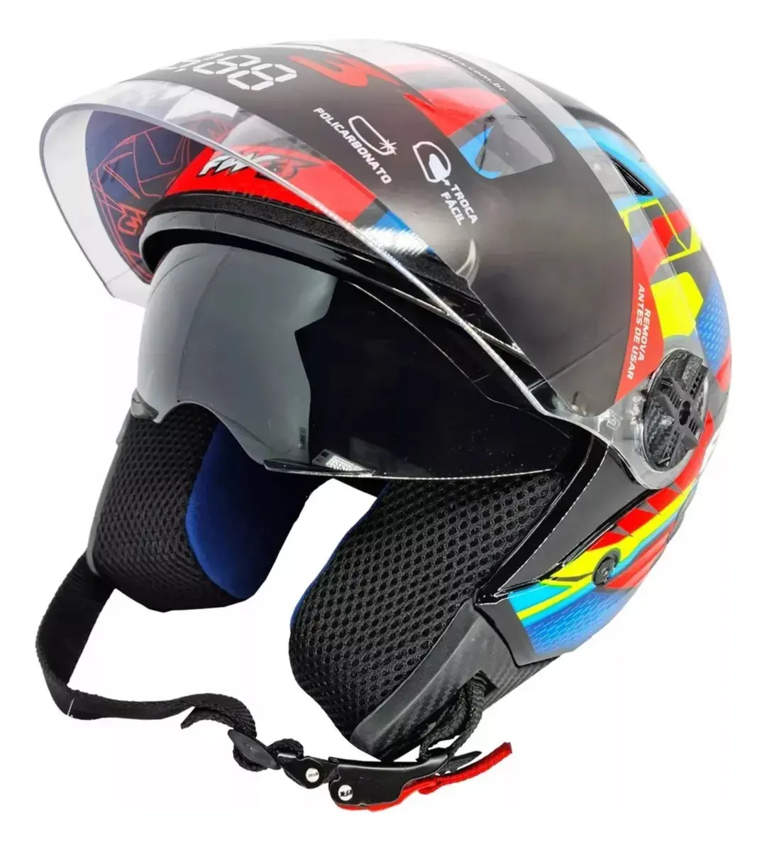 Capacete Aberto FW3 X OPEN Fox Laranja com Óculos Interno para Adultos — foto 1