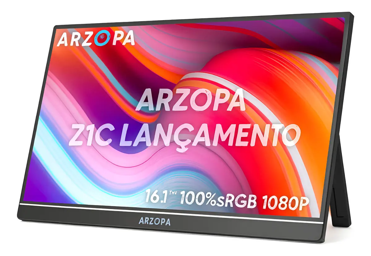 Monitor Portátil Ultra Slim Fino Ips Arzopa Z1C Gamer 16.1 Polegadas 1920x1080p Fhd Full Hd Lcd Hdr Áudio Estéreo Negro
