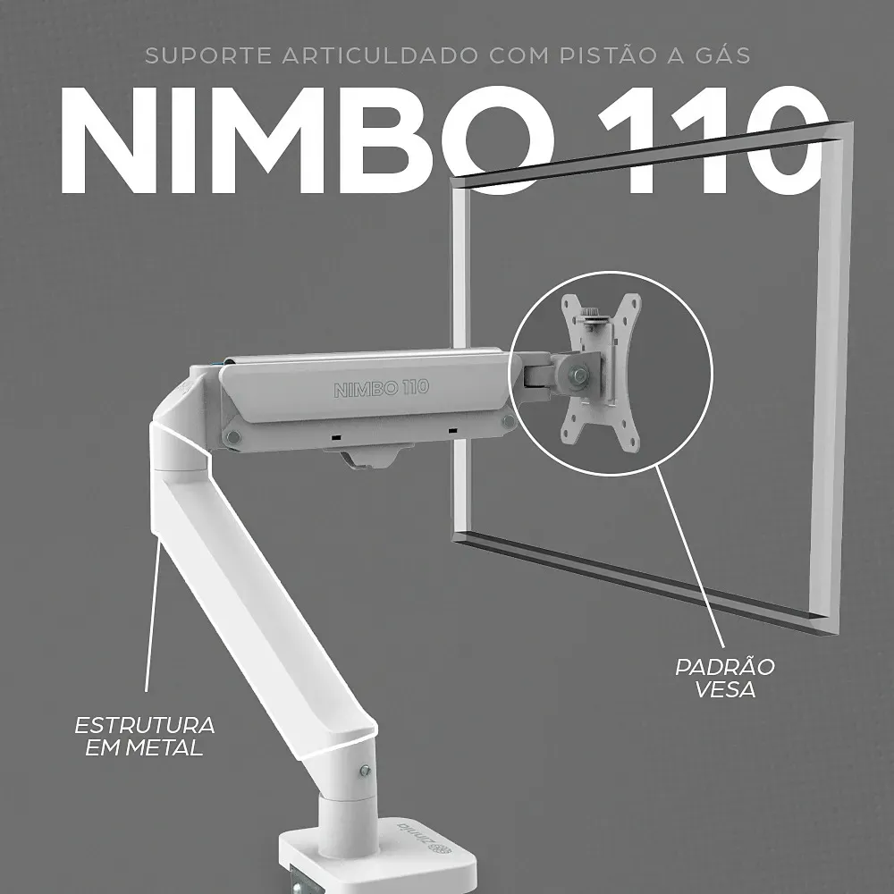 Suporte Articulado Para Monitor 13 A 32 Pistão A Gás Ajustável Zinnia Nimbo 110 Branco