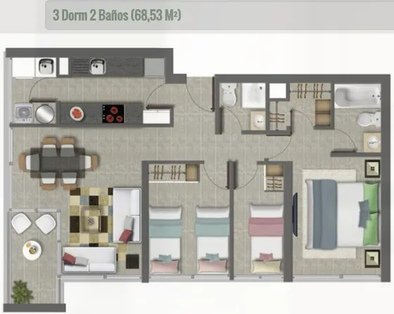 Hermoso Y Amplio Departamento De 3 Dormitorios Y 2 Baños