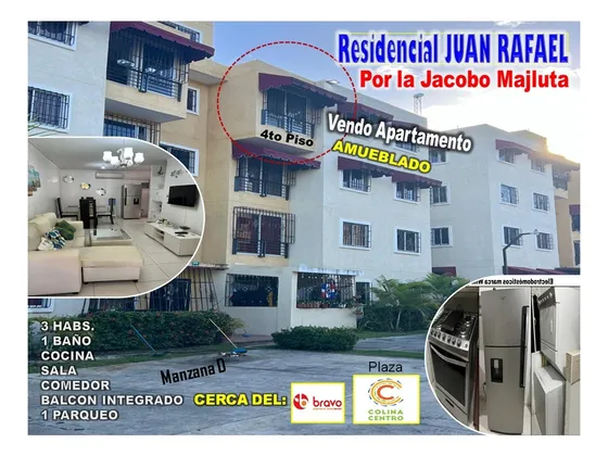 Vendo Apto En Residencial Juan Rafael, Por La Jacobo, 3 Habs., Amueblado,  Prox. Al Bravo Y Colina Centro, Rebajado.