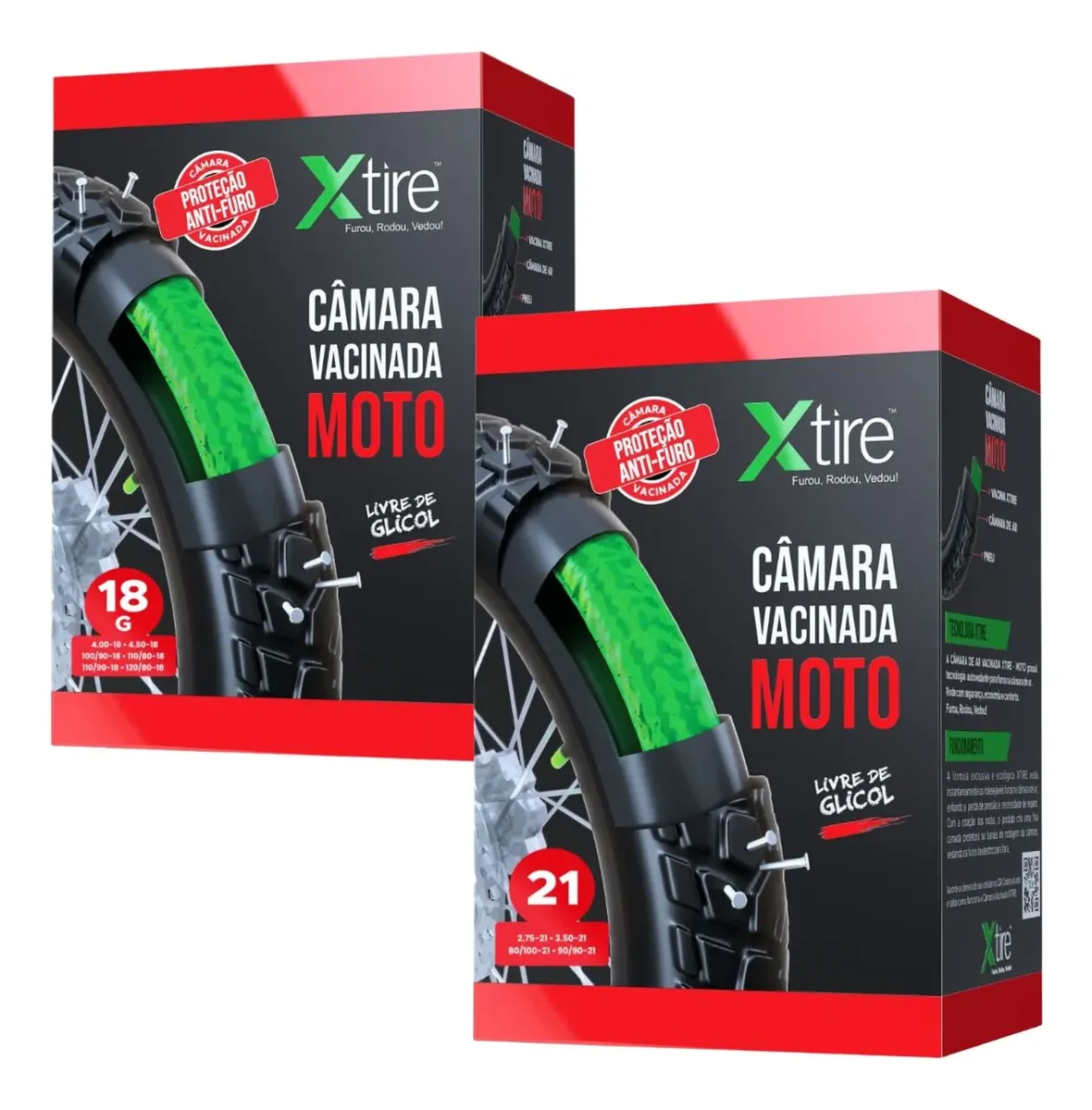 Kit 2 Camara De Ar Moto C/ Vacina De Pneu Antifuro Xtire