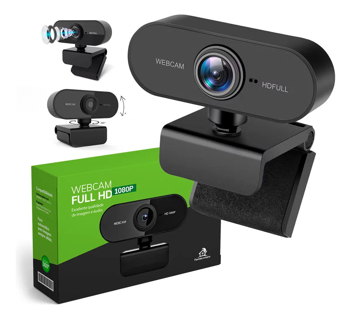 Webcam Camera Full Hd Zoom 1080p 360 Graus Videoconferencia Streamcam Web Cam Entrada Usb 2.0 Com Microfone- Floresta Urbana