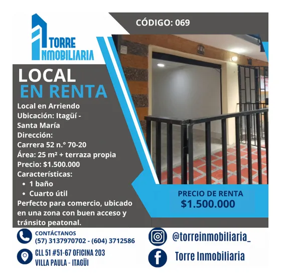 ¡local En Arriendo En Itagüí - Santa María!
