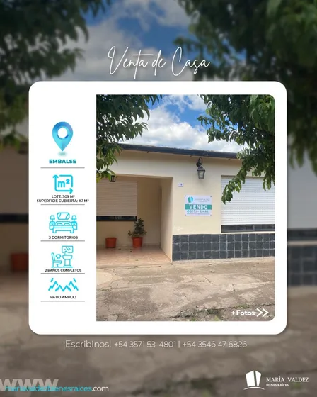 Casa A La Venta   Embalse (cordoba)   Barrio Casino 