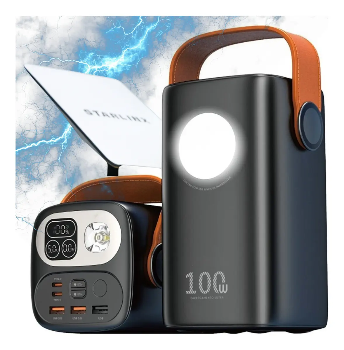 Power Bank 60.000mah 100w Para - Starlink Mini Ultra Rápido Carregador Portátil E Notebooks celulares computadores viagens trabalho home office proteções contra sobrecarga e curto-circuito Ice Coorel