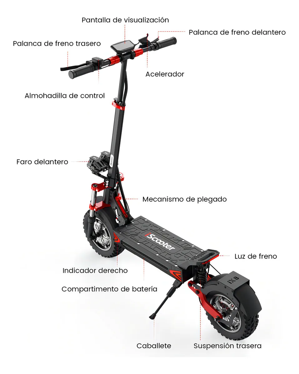 Scooter Eléctrico Iscooter iX8 2400W Doble Motor 60km/h-velocidad 70km-autonomía Max Batería 48v/20ah Patin Electrico Con Pantalla Plegable Adultos Sistemas de Doble Frenado - Vista 9