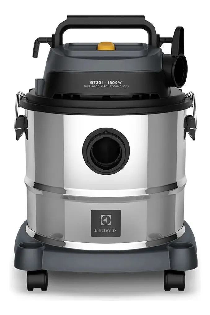 Aspirador Pó e Água Electrolux função Sopro Compacto Líquidos Químicos Inox 1800W 20L total 15L útil protetor térmico GT20i