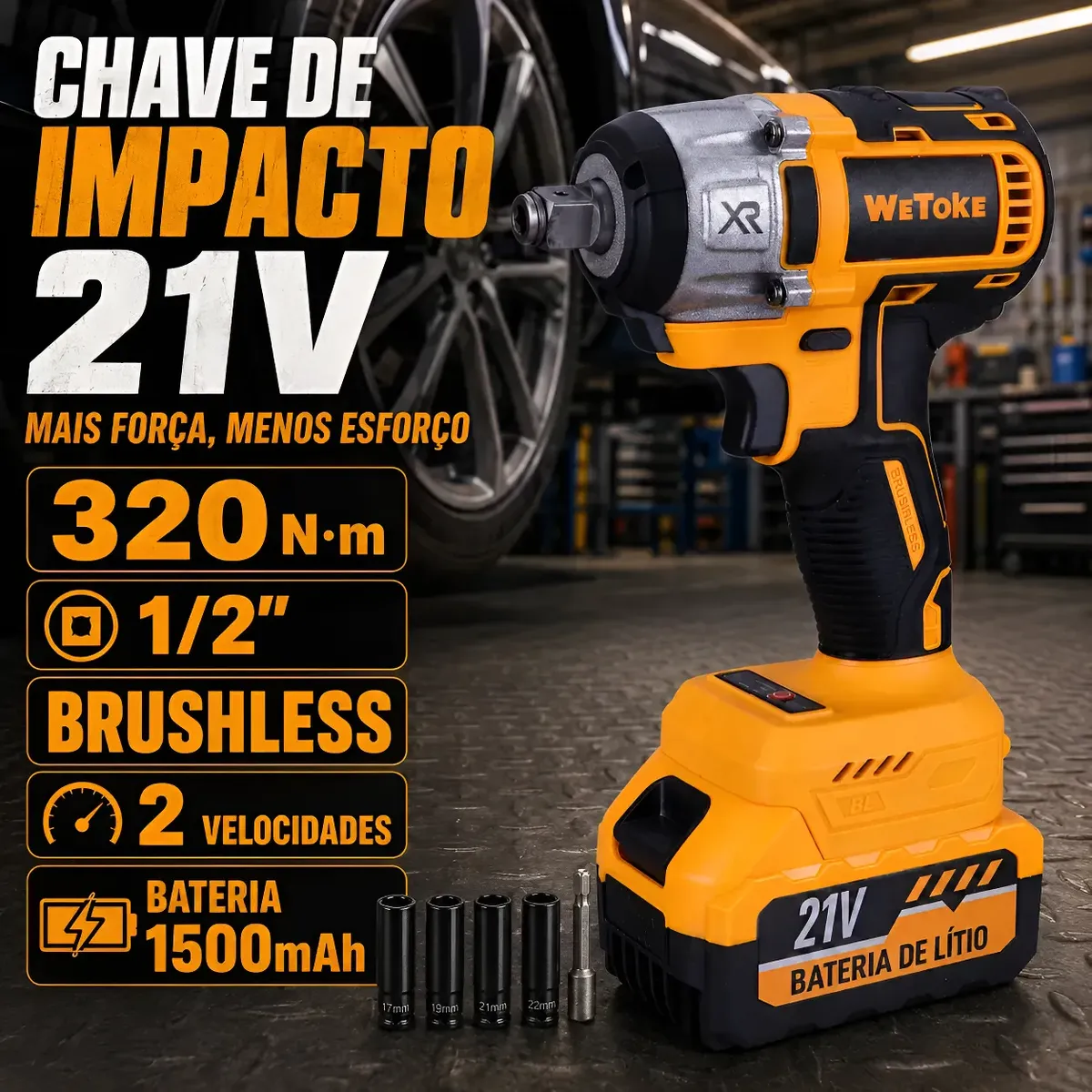 Chave De Impacto A Bateria 21v Bivolt Brushless Profissional
