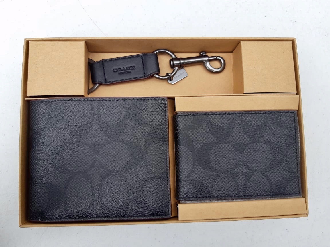 Coach Set Cartera Hombre Tarjetero Llavero Gris N Original Mercado Libre