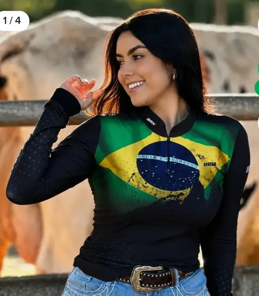 Camisa Agro Feminina Brk Brasileira Fazenda Oficial Uv50+