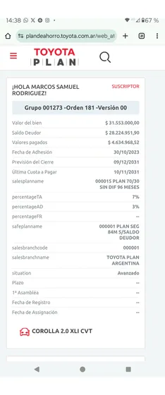 Plan De Ahorro Avanzado Corolla 2.0 Xli Cvt