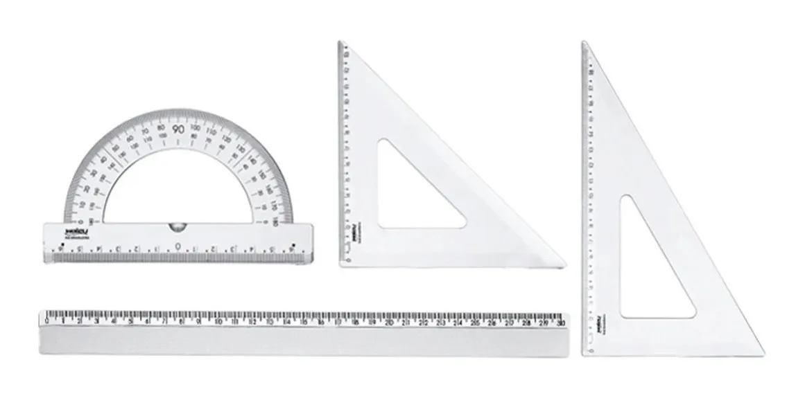 Kit Régua Escolar Acrinil 30cm com Transferidor 180º e Esquadro Transparente