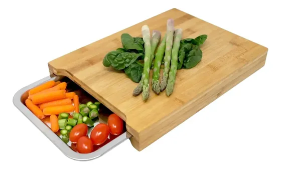Tabla De Picar Madera Bambu Alta Con Asadera Bandeja Grande