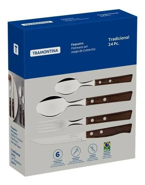 Faqueiro Tramontina Aço Inox 24 Peças Cabo Madeira - Imagem 4