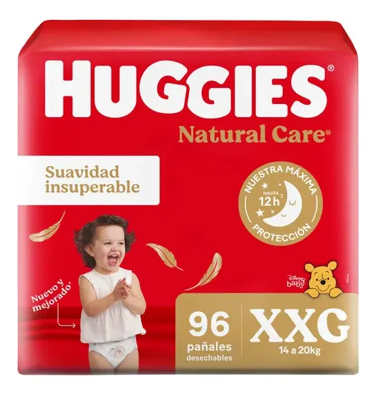 Pañales Huggies Natural Care Pack Mensual Xxg X 96 Un