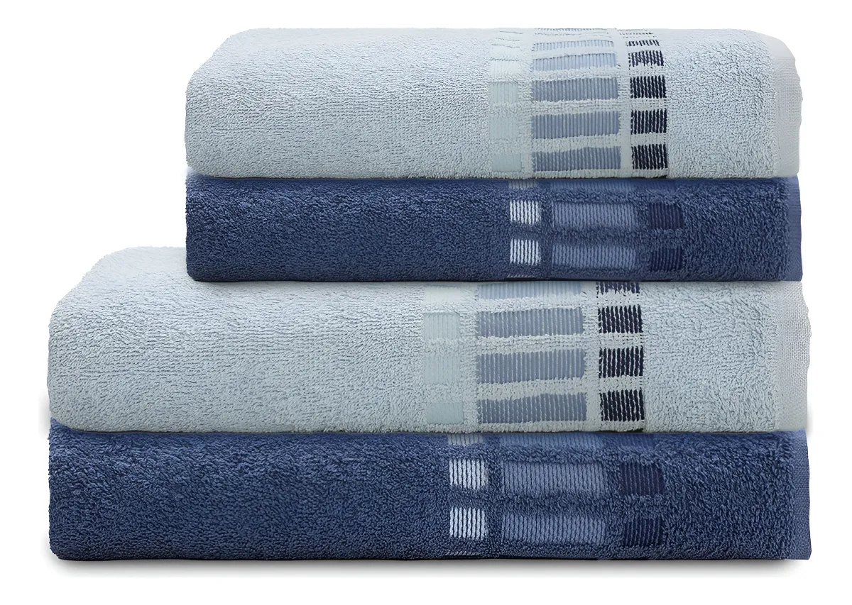 Jogo De Banho E Rosto Bossa Select 4 Algodão Camesa Marinho Com Azul Lisa