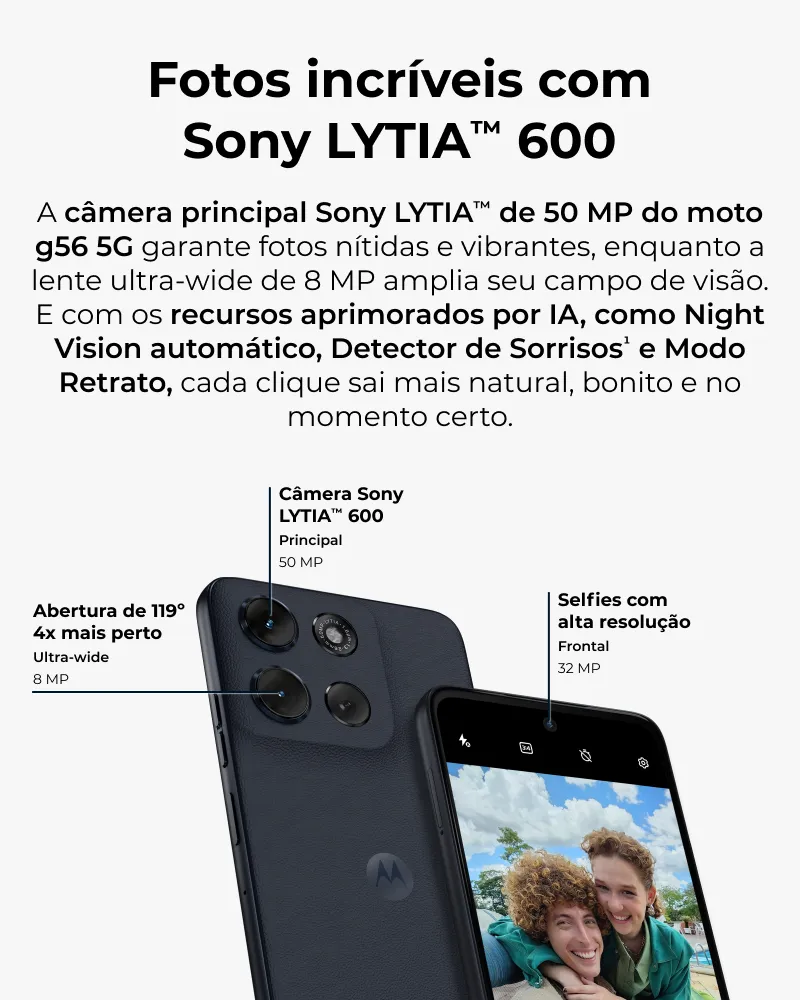 Smartphone Motorola Moto G56 5g - 256gb 16gb (8gb Ram+8gb Ram Boost) Camera 50mp Sony Lytia 600 certificado de Ultrarresistencia Militar e Ip68 + Ip69 - Verde - Imagem 2