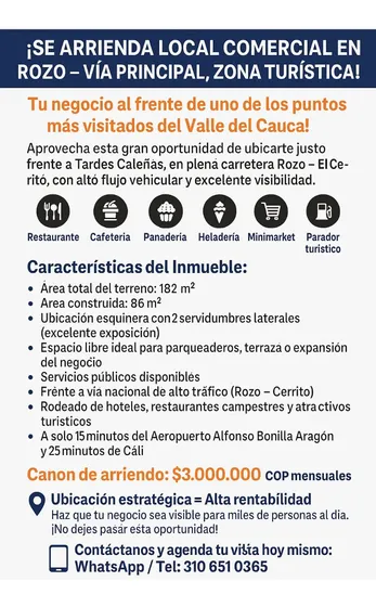 Se Arrienda Local Comercial En Rozo -via Principal - Zona Turistica