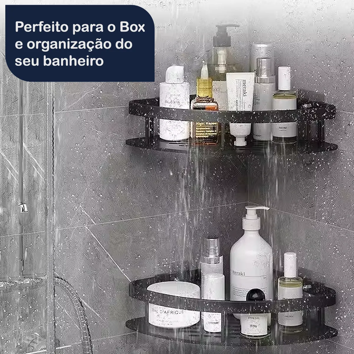 Kit 2 Suporte Porta Shampoo Sabonete Banheiro Adesivo Parede Sem Furos Box Luxo Prateleira Organizador Universal - Imagem 4