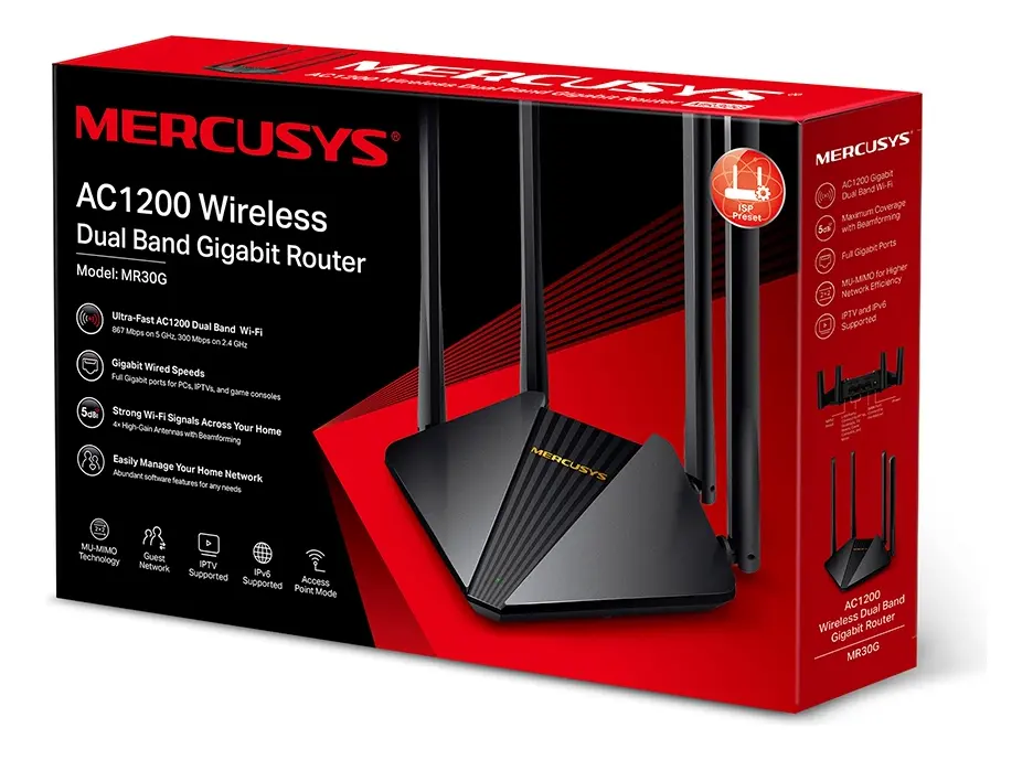 Roteador Mercusys Mr30g Ac1200 Wi-fi Gigabit Banda Dupla Com 4 Antenas