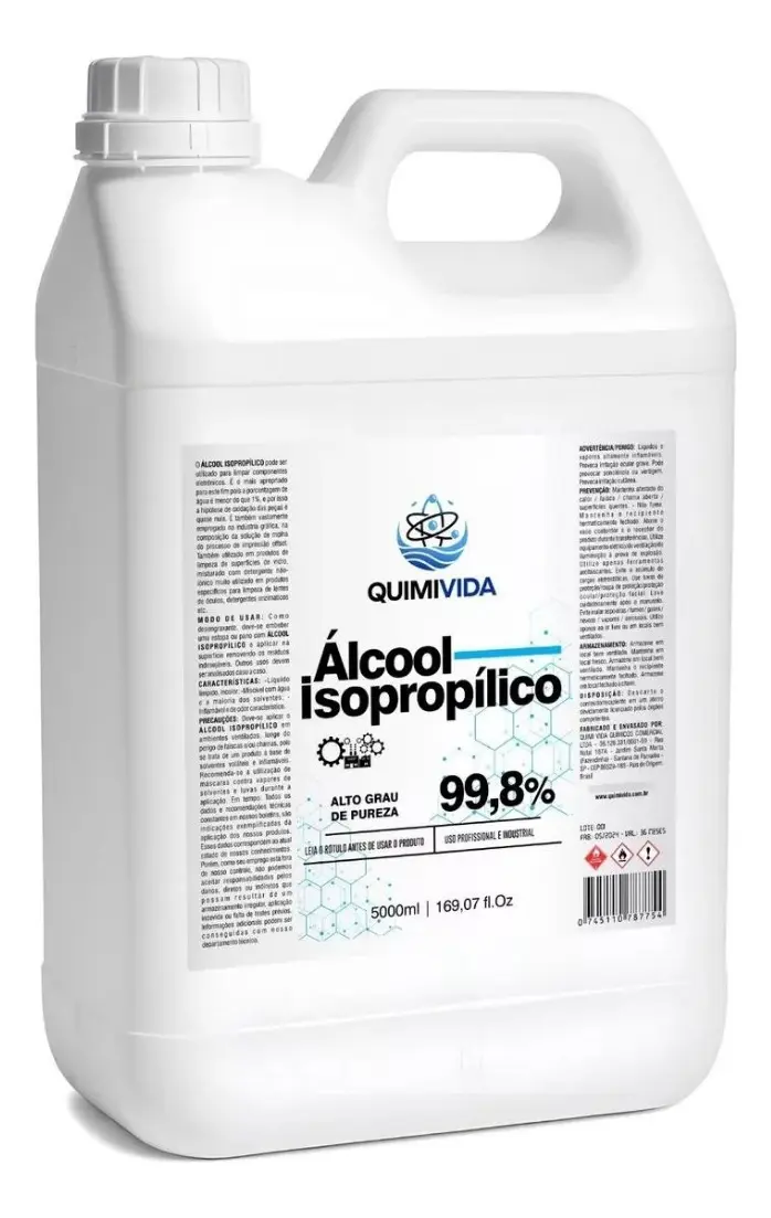 Álcool Isopropílico Quimivida 5 Litros Puro Limpador Eletrônico Antiestático