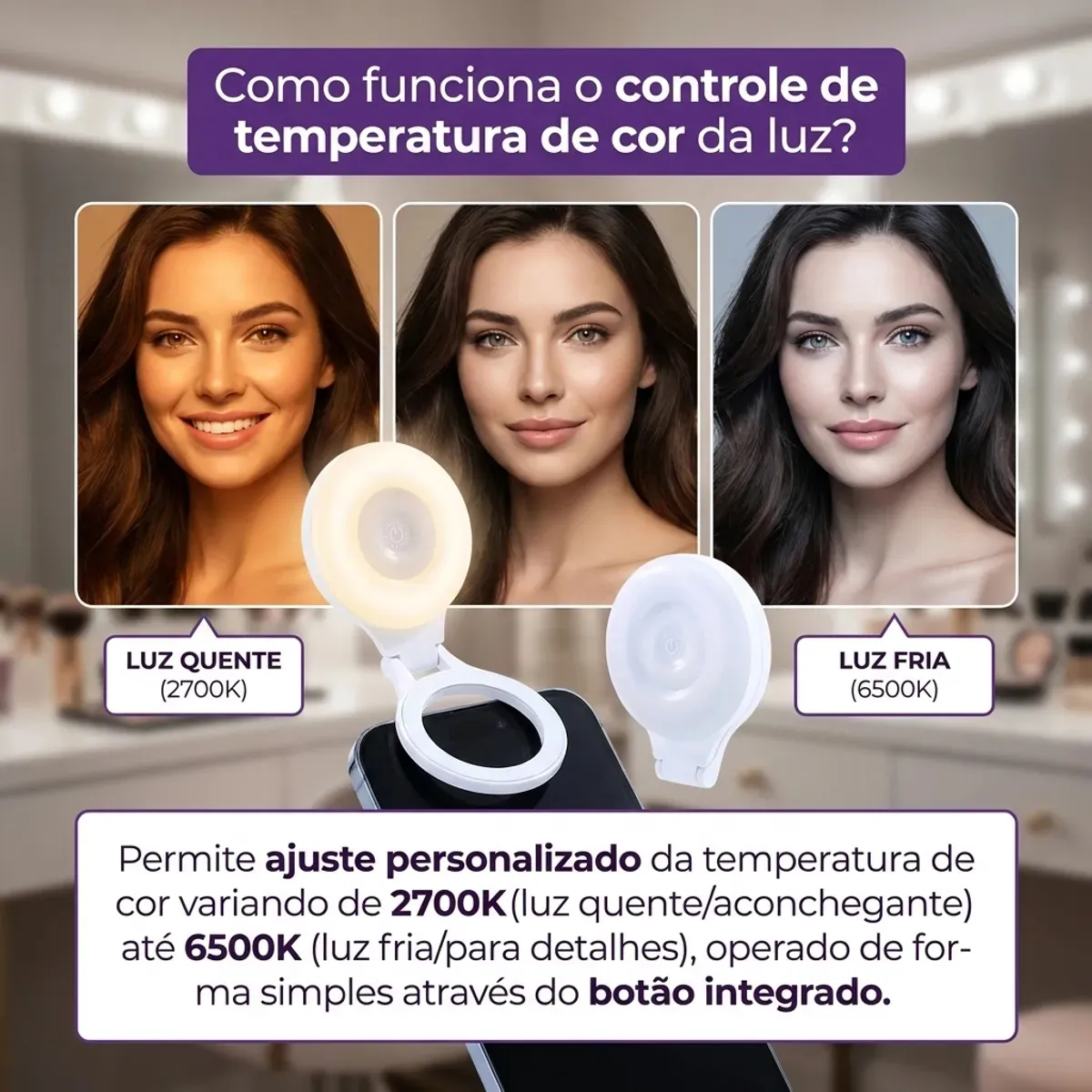 Luz Preenchimento LED 3 Tons Dobrável Magnético Selfie Ringlight Luzinha Maquiagem — foto 3