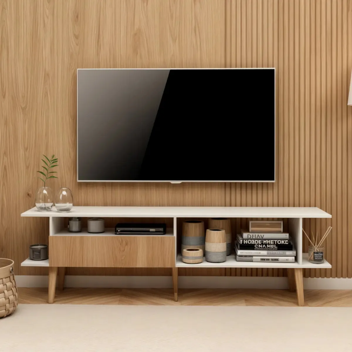 Rack Tv Sala 55' Polegadas Home Estante Organizador White Branco