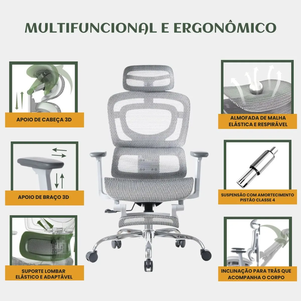 Cadeira de Escritório Ergonômica Mônaco WT07 Luvinco em Malha Respirável — foto 5
