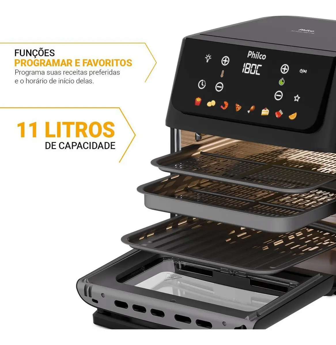 Air Fryer Oven Philco 11L 8 Funções Visor 1800W PAF11B