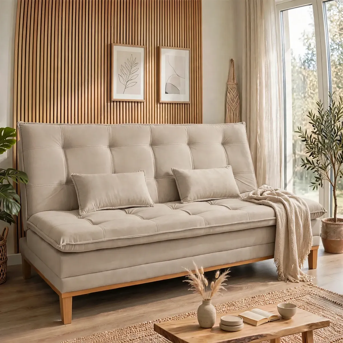Sofá Cama 1,80m Reclinável 3 Lugares Mobly Pés Em Madeira Bege Mobly