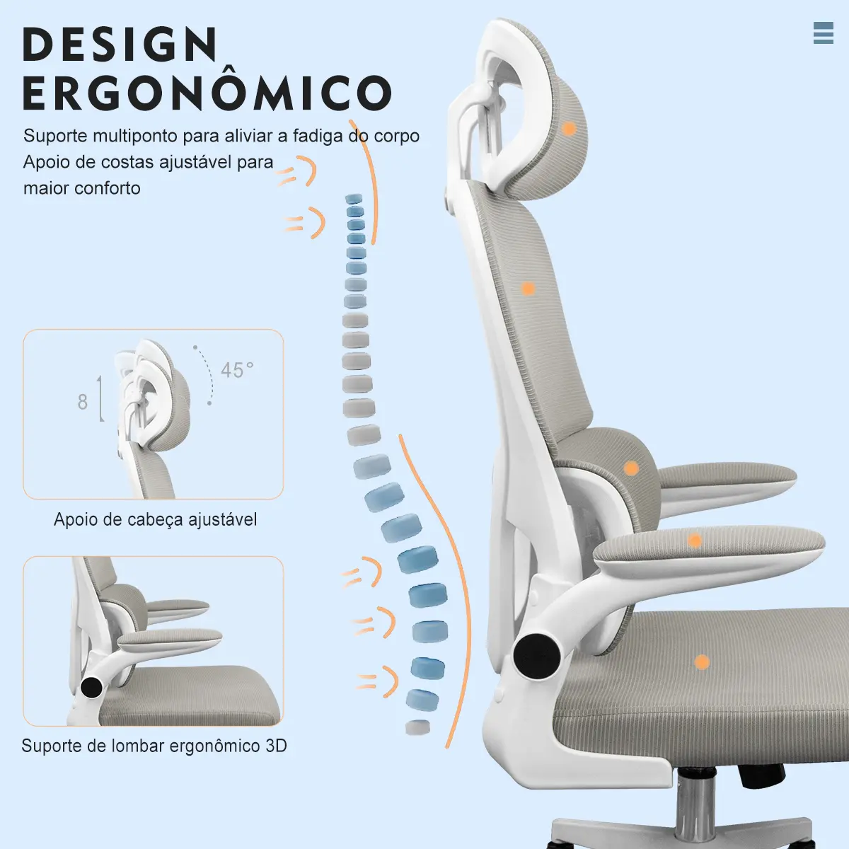 Cadeira Escritório Ergonômica Python Fly B07 Cinza Com Suporte Lombar — foto 4