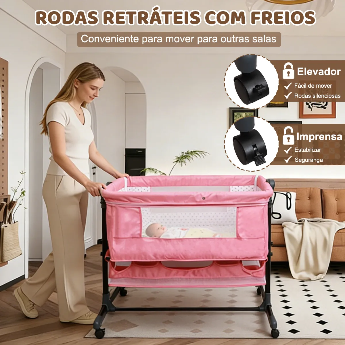 Berço Bebê Portátil  Com Mosquiteiro E Modo Balanço - Imagem 2