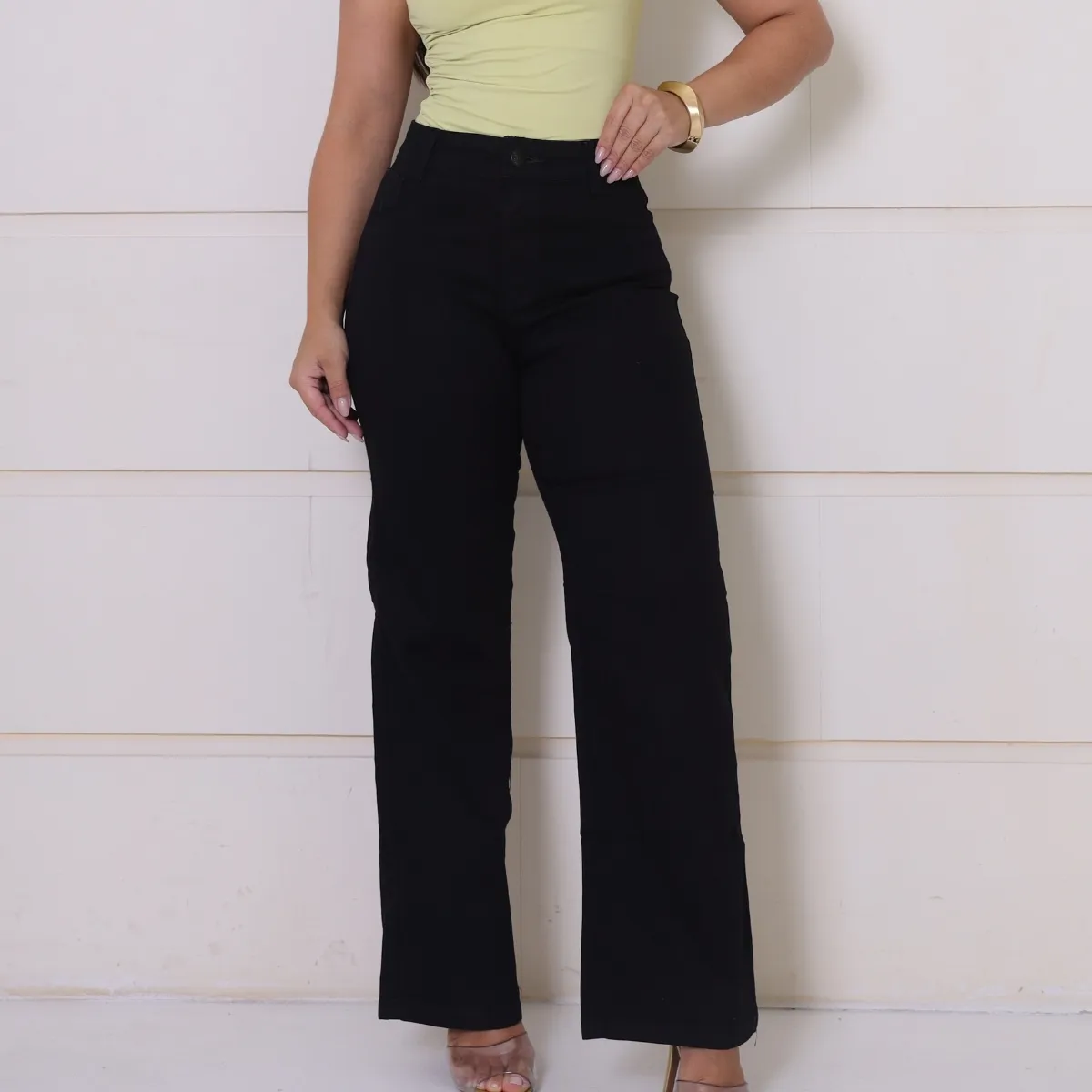 Calça Jeans Feminina Wide Leg Pantalona Cintura Alta Inverno