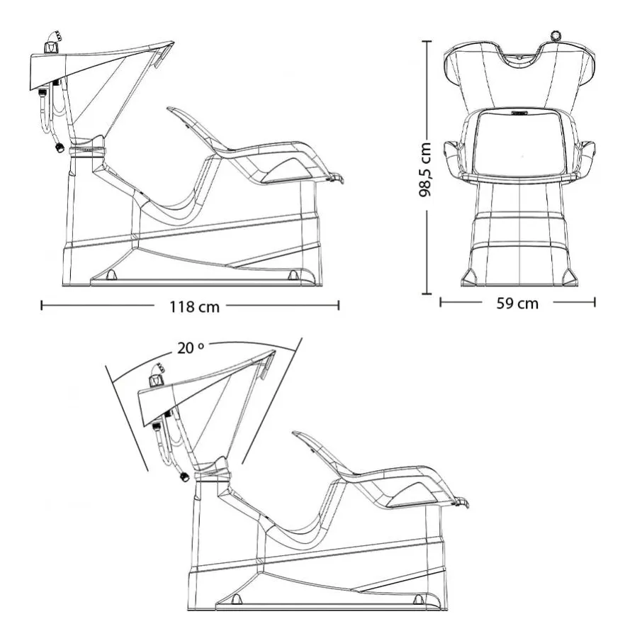 Lavatório Cabeleireiro Cuba Reclinável Salão Preto Dompel - Imagem 3