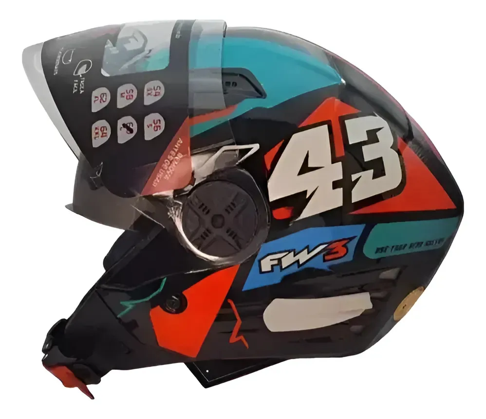 Capacete Moto Aberto Fw3 X Open Up 43 C/ Óculos Fume Azul Tamanho 60