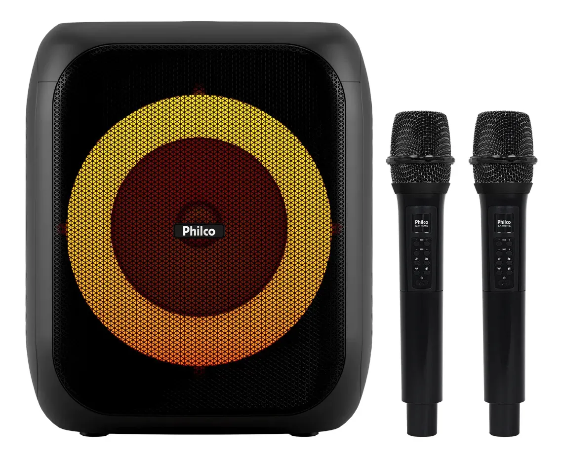 Caixa de Som Amplificada Philco Extreme Bluetooth 5.3 480W 2 Microfones TWS Flash Light Bateria Recarregável PCX4801