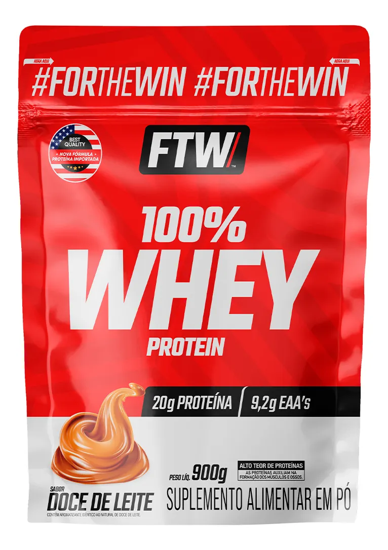 Whey Protein 100% Concentrado Refil 900g Sabor Doce de Leite - FTW