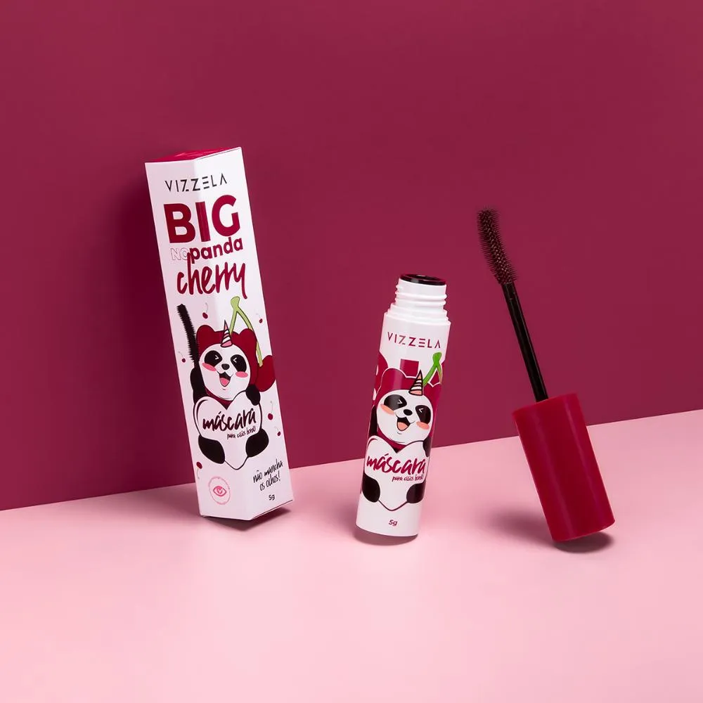 Máscara para Cílios Vizzela Bordô Big No Panda Cherry Hipoalergênica - Imagem 3