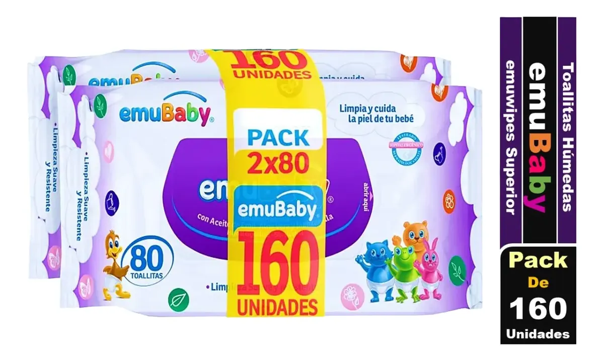 EMUBABY PACKS160 TOALLITAS SIN TAPA