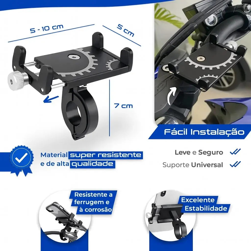 Suporte Celular Bike Moto Regulagem Universal Forte Alumínio Guidão Ajustável Reforçado Resistente À Prova D'água Fixo B Basto