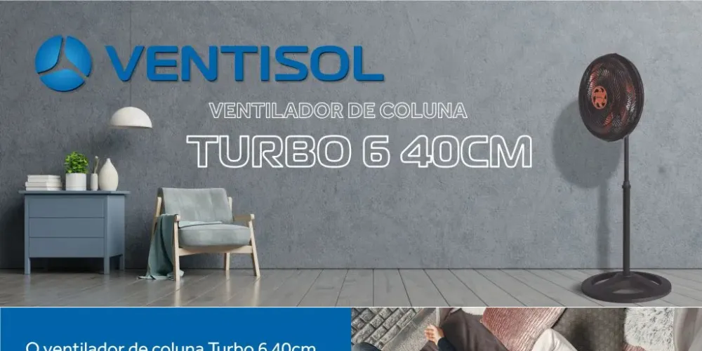Ventilador De Coluna 40cm Turbo 6 Pás Oscilante Bronze Ventisol - Imagem 4