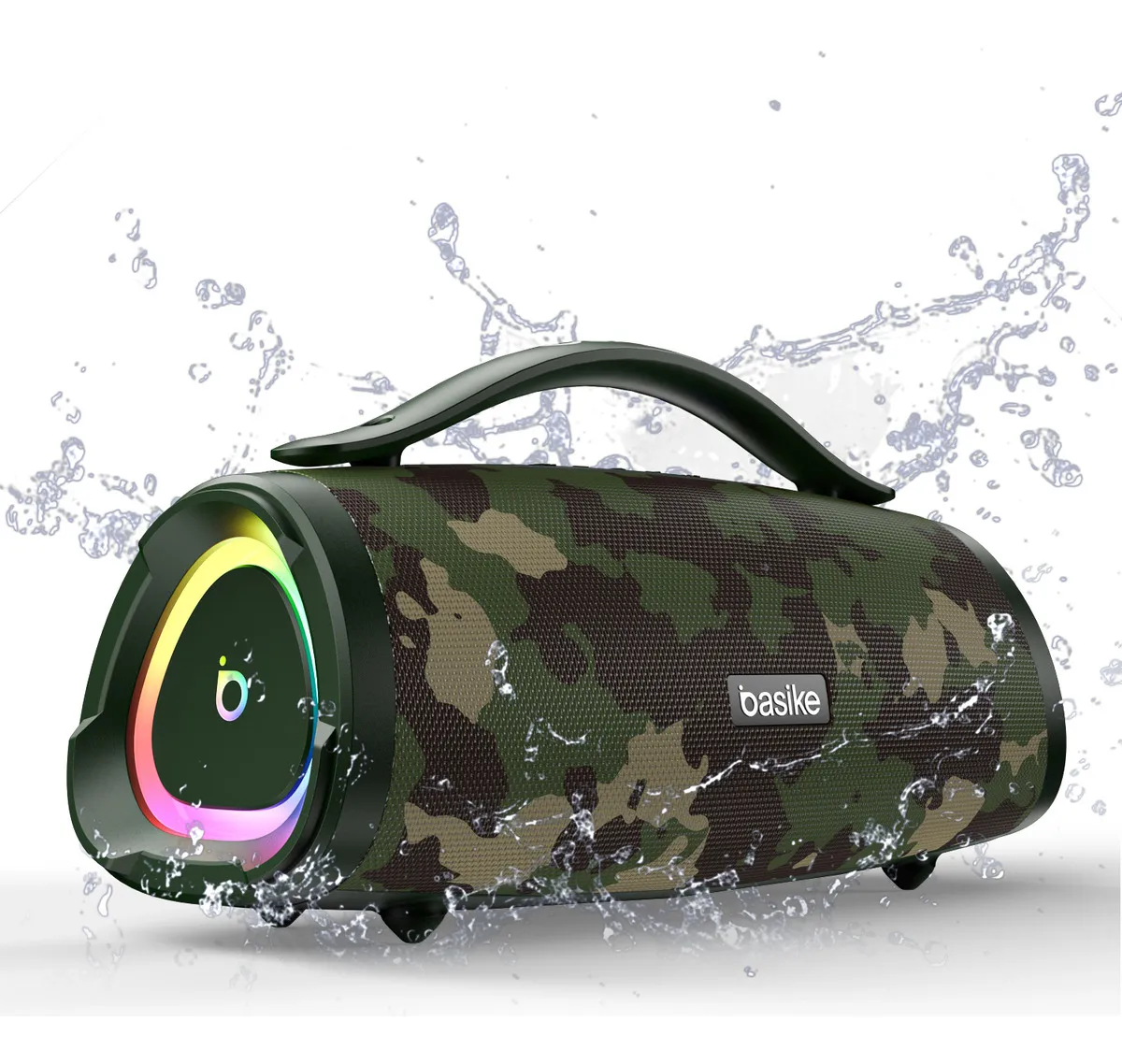 Caixa Bluetooth Portatil, Subwoofer Ativo, Boombox, 160w, Bluetooth 5.4, Estéreo Hifi, Tws 1+1, 10000mah, Bateria 15 Horas(65b Spl), Ipx6, Com Rgb, Powerbank Para iPhone E Samsung, Cor Camuflagem