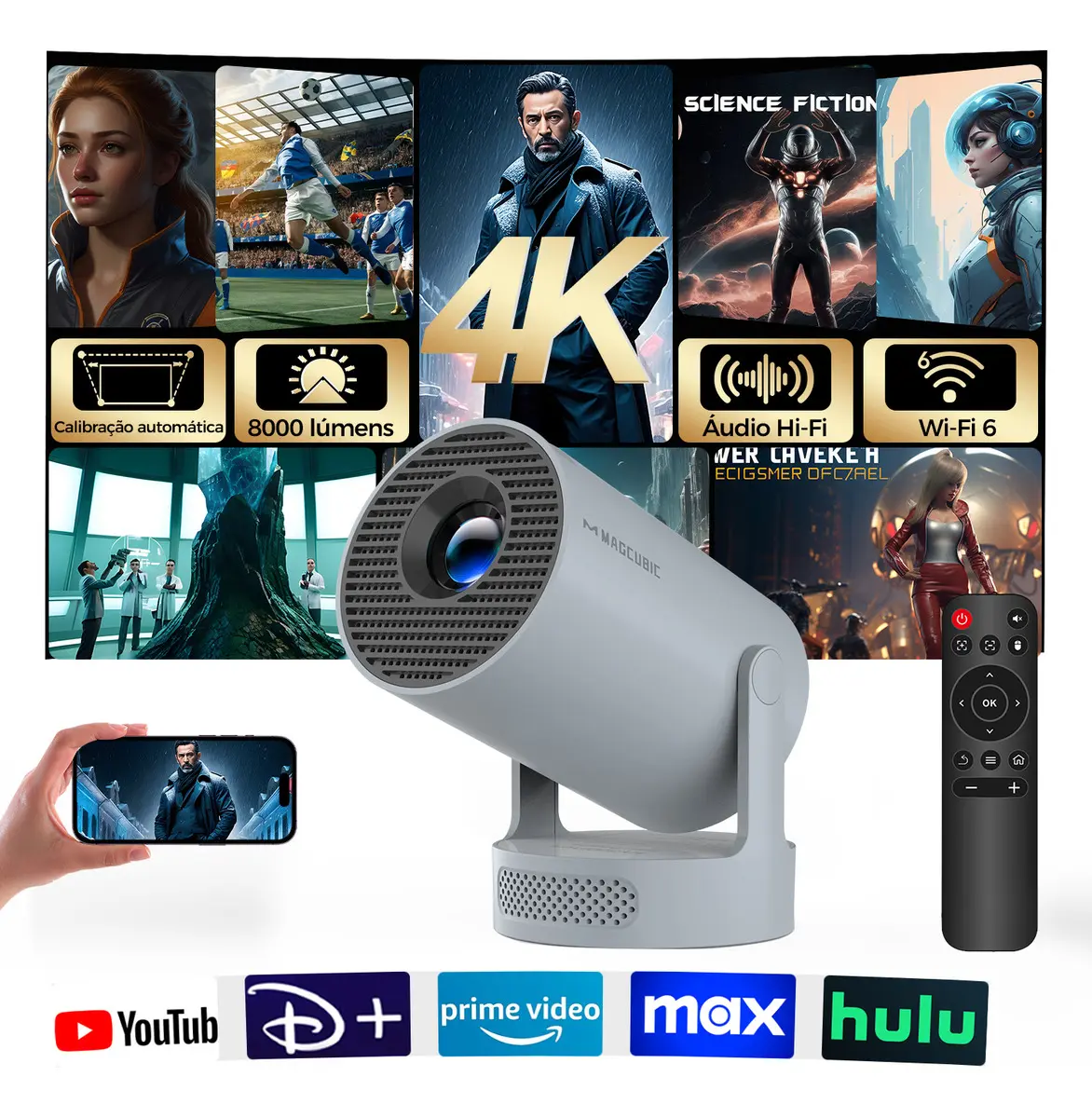 Projetor Magcubic Mini 8k Full Hd Hy300pro+ Portátil Android 14 Smart Wifi6 Bluetooth 5.4 Led 260ansi Cinema Home Com... Cinza 127/220v