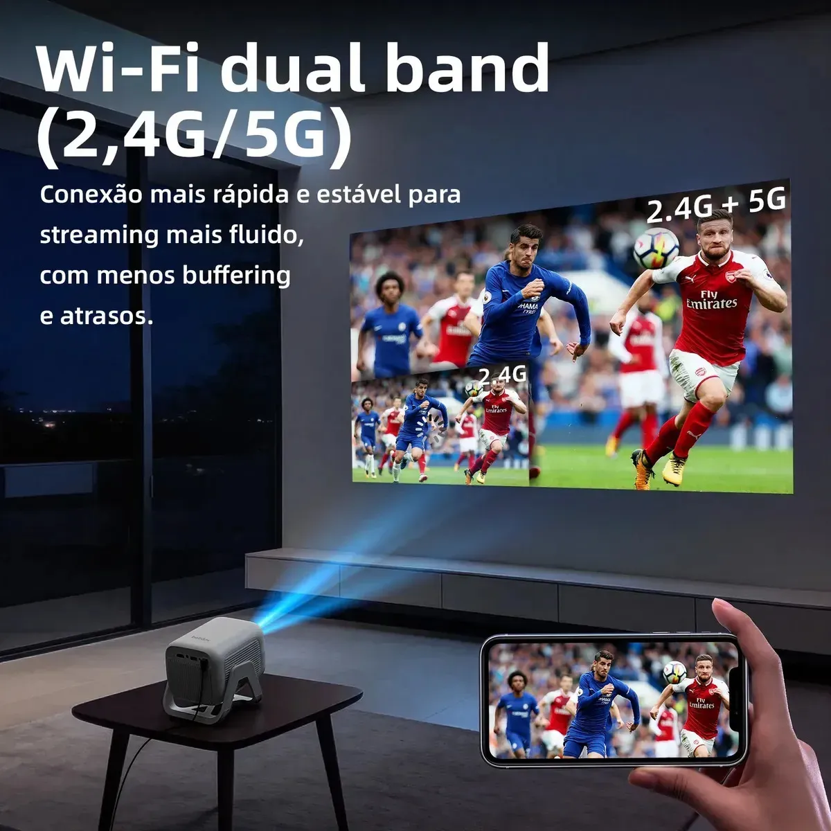 Mini Projetor Bettdow AC1066 Full HD 1080P 120'' Android 13 Wi-Fi Bluetooth