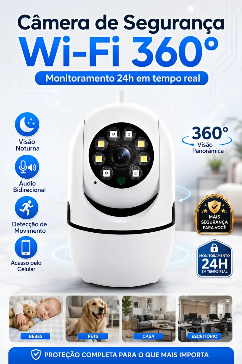 Câmera Segurança Ip Wifi 360 1080p Visão Noturna Áudi