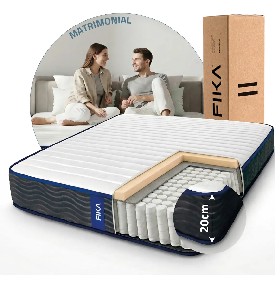 Colchón Doble En Caja 140x190 Fika Resortes Independientes Pocket Soporte Ortopédico