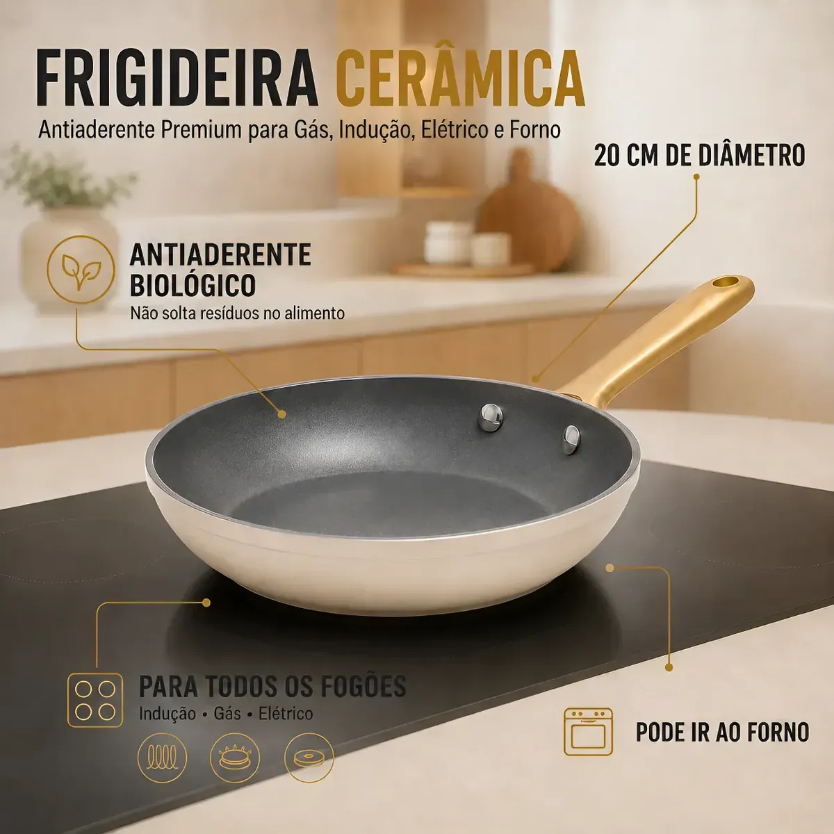 Frigideira Cerâmica Antiaderente 20cm Indução Gás Forno Ppg