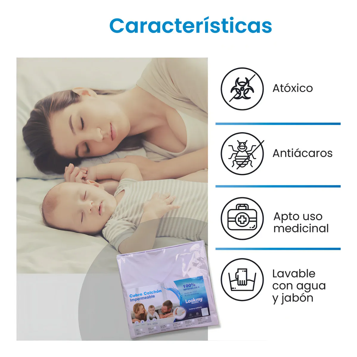 cubre colchón impermeable 190x140 cm para grandes incontinencias Lookmy | Cubrecolchón cama 2 plazas eco70 |