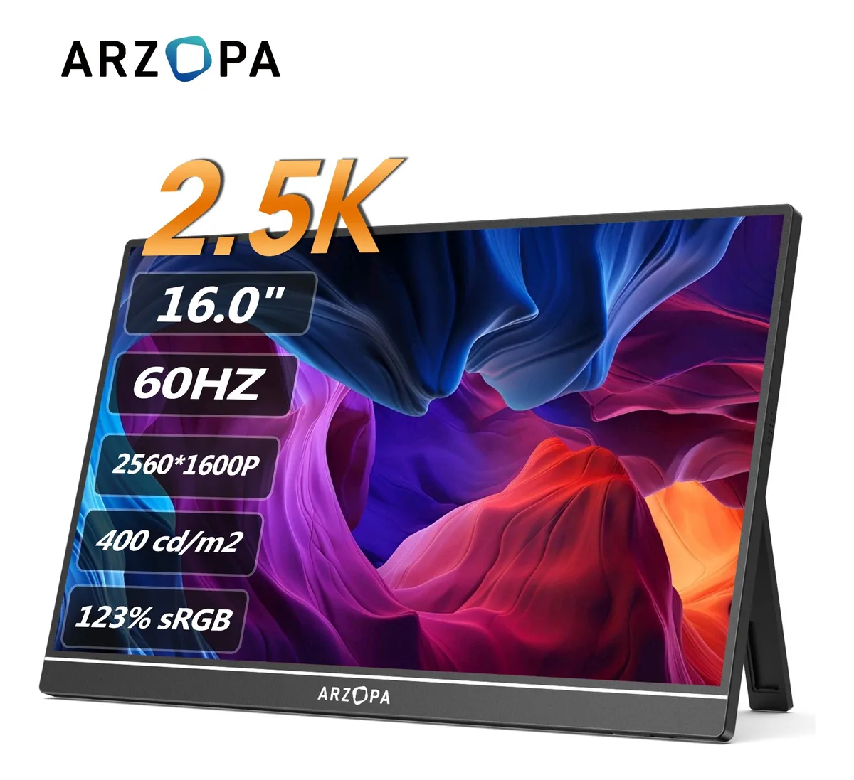 Monitor Portátil Arzopa 16 2.5k Qhd Para Laptop, Pc, Mac Preto